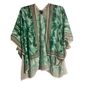 Steve Madden Sheer Tropical Print Kimono CoverUp O/S Green Lightweight Polyester